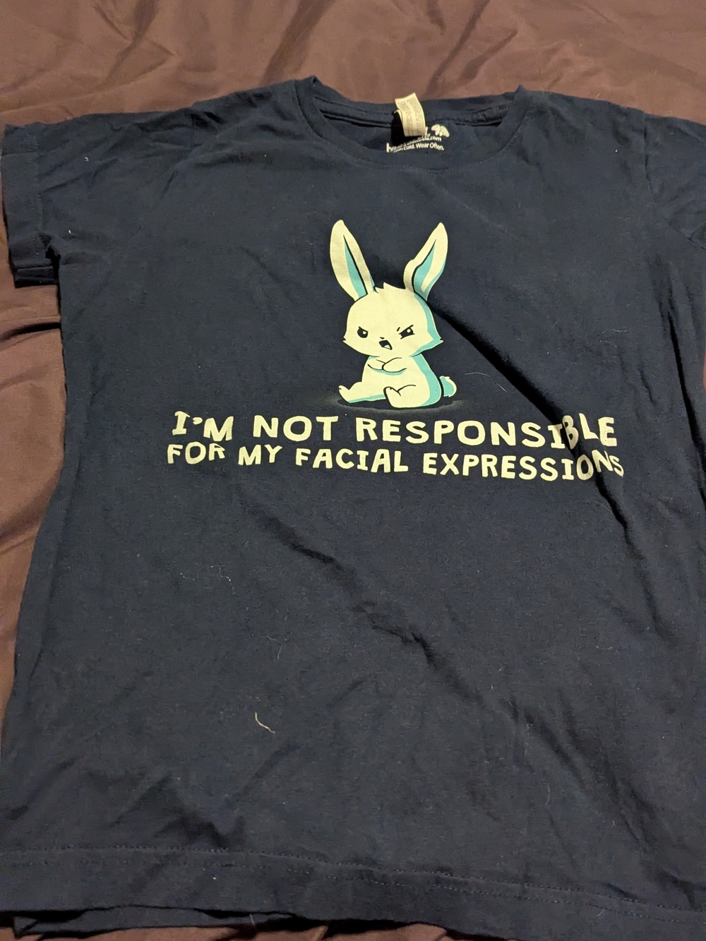 Women's Navy Short Sleeve Graphic Tee - Bunny Facial Expression